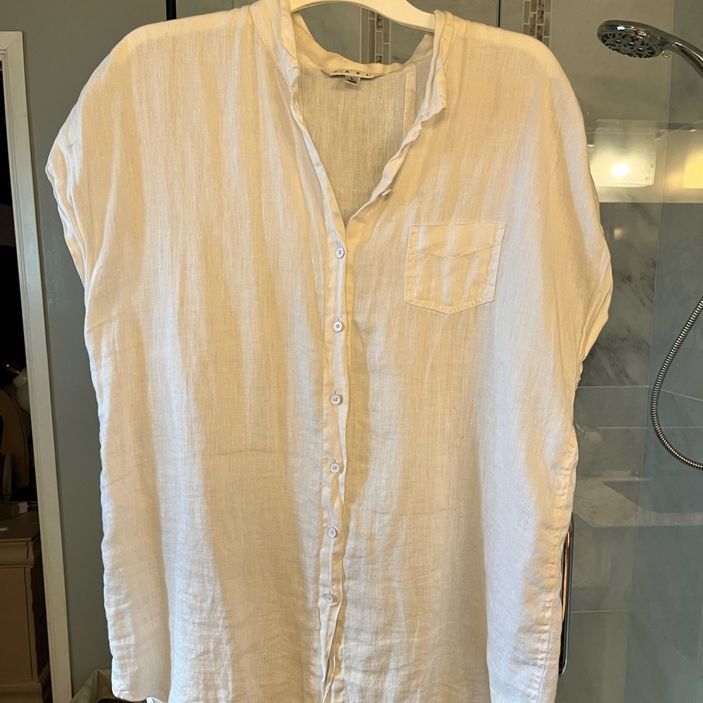 CAbi white linen top size L
